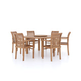 Teak Set 150cm Maximus Round Table, 4cm Top (6 Oxford Stacking Chairs) Cushions included. Teak Set 150cm Maximus Round Table, 4cm Top (6 Oxford Stacking Chairs) Cushions included.