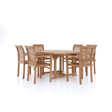 Teak Round to Oval 120-170cm Extending Table, 4cm Top (6 Oxford Stacking Chairs) cushions included. Teak Round to Oval 120-170cm Extending Table, 4cm Top (6 Oxford Stacking Chairs) cushions included.