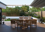 Teak 4cm Top Round to Oval 120–170cm Extending Table with 4 Henley Stacking Chairs & 2 San Francisco Chairs With Cushions Included – Versatile Teak Outdoor Dining Set Teak 4cm Top Round to Oval 120–170cm Extending Table with 4 Henley Stacking Chairs & 2 San Francisco Chairs With Cushions Included – Versatile Teak Outdoor Dining Set