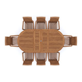 Teak Oval 180-240cm Extending Table 4cm Top (8 Oxford Stacking Chairs) cushions included. Teak Oval 180-240cm Extending Table 4cm Top (8 Oxford Stacking Chairs) cushions included.