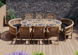 Teak 180-240cm Oval Extending Table 4cm Top (6 Henley Stacking Chairs 2 San Francisco Benches) Cushions included. Teak 180-240cm Oval Extending Table 4cm Top (6 Henley Stacking Chairs 2 San Francisco Benches) Cushions included.
