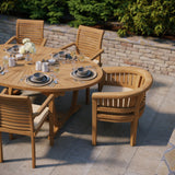 Teak Set 2m Sunshine Oval table 4cm Top (with 4 Oxford Stacking Chairs, 2 San Francisco Chairs) Cushions included. Teak Set 2m Sunshine Oval table 4cm Top (with 4 Oxford Stacking Chairs, 2 San Francisco Chairs) Cushions included.