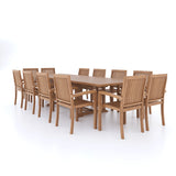 Giant Teak Set 200-300cm Rectangle Extending Table 4cm Top (12 Henley Stacking Chairs) Cushions included. Giant Teak Set 200-300cm Rectangle Extending Table 4cm Top (12 Henley Stacking Chairs) Cushions included.