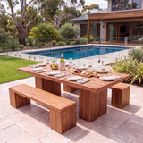 Belgravia Teak Bench Dining Set - Contemporary Teak Outdoor Dining Set – Australian outdoor lifestyle setting Belgravia Teak Bench Dining Set - Contemporary Teak Outdoor Dining Set – Australian outdoor lifestyle setting