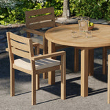 Teak Set 120cm Maximus Round Fixed Table, 4cm Top (4 x Marlow Stacking Chairs) Cushions included. Teak Set 120cm Maximus Round Fixed Table, 4cm Top (4 x Marlow Stacking Chairs) Cushions included.