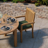 Teak Set 120cm Maximus Round Fixed Table, 4cm Top (4 x Henley Stacking Chairs) Cushions included. Teak Set 120cm Maximus Round Fixed Table, 4cm Top (4 x Henley Stacking Chairs) Cushions included.