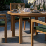 Teak Set 120cm Maximus Round Fixed Table, 4cm Top (4 x Henley Stacking Chairs) Cushions included. Teak Set 120cm Maximus Round Fixed Table, 4cm Top (4 x Henley Stacking Chairs) Cushions included.