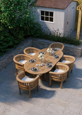 Teak Set Oval 180-240cm Extending Table 4cm Top (6 San Francisco Chairs) Cushions included. Teak Set Oval 180-240cm Extending Table 4cm Top (6 San Francisco Chairs) Cushions included.