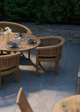 Teak Set Oval 180-240cm Extending Table 4cm Top (2 San Francisco Chairs 2 Benches) Cushions included – Contemporary Teak Garden Dining Set Teak Set Oval 180-240cm Extending Table 4cm Top (2 San Francisco Chairs 2 Benches) Cushions included – Contemporary Teak Garden Dining Set