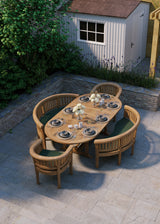 Teak Set Oval 180-240cm Extending Table 4cm Top (2 San Francisco Chairs 2 Benches) Cushions included – Contemporary Teak Garden Dining Set Teak Set Oval 180-240cm Extending Table 4cm Top (2 San Francisco Chairs 2 Benches) Cushions included – Contemporary Teak Garden Dining Set