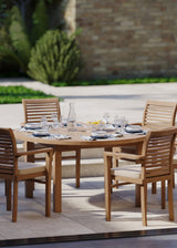 Luxor 150cm Round Table 4cm Top (6 Oxford Stacking Chairs) Cushions included. Luxor 150cm Round Table 4cm Top (6 Oxford Stacking Chairs) Cushions included.