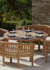 Luxor 150cm Round Teak Table 4cm Table Top (2 San Francisco Benches, 2 San Francisco Chairs) Cushions included. Luxor 150cm Round Teak Table 4cm Table Top (2 San Francisco Benches, 2 San Francisco Chairs) Cushions included.