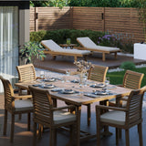Teak Square to Rectangle 120-170cm Extending Table 4cm Top (6 Oxford Stacking Chairs) Cushions included – Premium Teak Garden Furniture Set Teak Square to Rectangle 120-170cm Extending Table 4cm Top (6 Oxford Stacking Chairs) Cushions included – Premium Teak Garden Furniture Set