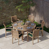 Teak Set 150cm Maximus Round Table, 4cm Top (6 Oxford Stacking Chairs) Cushions included. Teak Set 150cm Maximus Round Table, 4cm Top (6 Oxford Stacking Chairs) Cushions included.