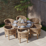 Teak Set 150cm Maximus Round Table Table, 4cm Top (6 San Francisco Chairs) Cushions included – Contemporary Teak Garden Furniture Collection Teak Set 150cm Maximus Round Table Table, 4cm Top (6 San Francisco Chairs) Cushions included – Contemporary Teak Garden Furniture Collection