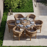 Teak Set 150cm Maximus Round Table Table, 4cm Top (6 San Francisco Chairs) Cushions included – Contemporary Teak Garden Furniture Collection Teak Set 150cm Maximus Round Table Table, 4cm Top (6 San Francisco Chairs) Cushions included – Contemporary Teak Garden Furniture Collection