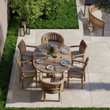 Teak Round To Oval 120-170cm Extending Table 4cm Top (4 Oxford Stacking Chairs 2 San Francisco Chairs) Cushions included. Teak Round To Oval 120-170cm Extending Table 4cm Top (4 Oxford Stacking Chairs 2 San Francisco Chairs) Cushions included.