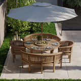 Teak Set 150cm Maximus Round Table 4cm Top (2 San Francisco Benches, 2 San Francisco Chairs) Cushions included- Premium Teak Garden Furniture Set Teak Set 150cm Maximus Round Table 4cm Top (2 San Francisco Benches, 2 San Francisco Chairs) Cushions included- Premium Teak Garden Furniture Set