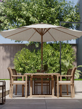 Teak Round to Oval 120-170cm Extending Table, 4cm Top (6 Oxford Stacking Chairs) cushions included. Teak Round to Oval 120-170cm Extending Table, 4cm Top (6 Oxford Stacking Chairs) cushions included.