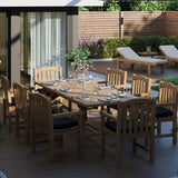 Teak 180-240cm Rectangle Extending Table 4cm Top (with 8 Warwick Chairs) Cushions included. Teak 180-240cm Rectangle Extending Table 4cm Top (with 8 Warwick Chairs) Cushions included.
