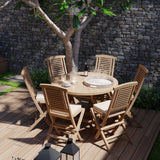 Teak 120cm Round Sunshine Folding Table 4cm Top (6 Folding Chairs) Cushions included. Teak 120cm Round Sunshine Folding Table 4cm Top (6 Folding Chairs) Cushions included.