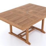 Teak Square to Rectangle 120-170cm Extending Table 4cm Top (6 Oxford Stacking Chairs) Cushions included. Teak Square to Rectangle 120-170cm Extending Table 4cm Top (6 Oxford Stacking Chairs) Cushions included.