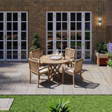 Teak Garden Furniture Set 120cm Spiral Round Folding Table 4cm Top (4 Henley Stacking Chairs) Cushions included – Premium Outdoor Dining Set Teak Garden Furniture Set 120cm Spiral Round Folding Table 4cm Top (4 Henley Stacking Chairs) Cushions included – Premium Outdoor Dining Set