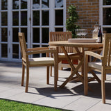 Teak Garden Furniture Set 120cm Spiral Round Folding Table 4cm Top (4 Henley Stacking Chairs) Cushions included – Premium Outdoor Dining Set Teak Garden Furniture Set 120cm Spiral Round Folding Table 4cm Top (4 Henley Stacking Chairs) Cushions included – Premium Outdoor Dining Set