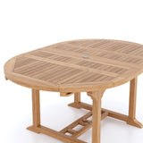 Teak 4cm Top Round To Oval 120-170cm Extending Table (6 Henley Stacking Chairs) cushions included. Teak 4cm Top Round To Oval 120-170cm Extending Table (6 Henley Stacking Chairs) cushions included.