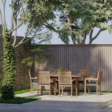 Teak Square to Rectangle 120–170cm Extending Table 4cm Top (6 Henley Stacking Chairs) – Premium Teak Outdoor Dining Set Teak Square to Rectangle 120–170cm Extending Table 4cm Top (6 Henley Stacking Chairs) – Premium Teak Outdoor Dining Set