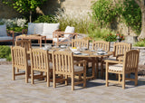 Teak 180–240cm Oval Extending Table, 4cm Top with 8 Warwick Chairs, Free Cushions: Spacious Dining Set for Outdoor Living Teak 180–240cm Oval Extending Table, 4cm Top with 8 Warwick Chairs, Free Cushions: Spacious Dining Set for Outdoor Living