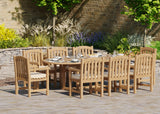 Teak 180–240cm Oval Extending Table, 4cm Top with 8 Warwick Chairs, Free Cushions: Spacious Dining Set for Outdoor Living Teak 180–240cm Oval Extending Table, 4cm Top with 8 Warwick Chairs, Free Cushions: Spacious Dining Set for Outdoor Living