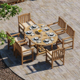 Teak Round to Oval 120–170cm Extending Table, 4cm Top with 6 Warwick Chairs, Free Cushions: Minimalist Dining Set with Premium Construction Teak Round to Oval 120–170cm Extending Table, 4cm Top with 6 Warwick Chairs, Free Cushions: Minimalist Dining Set with Premium Construction