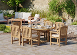 Teak Round to Oval 120–170cm Extending Table, 4cm Top with 6 Warwick Chairs, Free Cushions: Minimalist Dining Set with Premium Construction Teak Round to Oval 120–170cm Extending Table, 4cm Top with 6 Warwick Chairs, Free Cushions: Minimalist Dining Set with Premium Construction