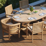 Teak Set 2m Sunshine Oval table 4cm Top (with 4 Henley Stacking Chairs, 2 San Francisco Chairs) Cushions included. Teak Set 2m Sunshine Oval table 4cm Top (with 4 Henley Stacking Chairs, 2 San Francisco Chairs) Cushions included.