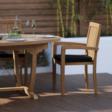 Teak Set 2m Sunshine Table 4cm Top (with 6 Henley Stacking Chairs) Cushions Included: Statement Teak Dining Set Teak Set 2m Sunshine Table 4cm Top (with 6 Henley Stacking Chairs) Cushions Included: Statement Teak Dining Set