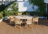 Teak Set 2m Sunshine Oval table 4cm Top (with 4 Henley Stacking Chairs, 2 San Francisco Chairs) Cushions included. Teak Set 2m Sunshine Oval table 4cm Top (with 4 Henley Stacking Chairs, 2 San Francisco Chairs) Cushions included.