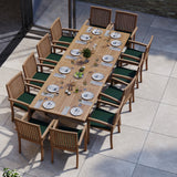 Giant Teak Set 200-300cm Rectangle Extending Table 4cm Top (12 Henley Stacking Chairs) Cushions included. Giant Teak Set 200-300cm Rectangle Extending Table 4cm Top (12 Henley Stacking Chairs) Cushions included.