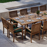 Giant Teak Set 200-300cm Rectangle Extending Table 4cm Top (12 Henley Stacking Chairs) Cushions included. Giant Teak Set 200-300cm Rectangle Extending Table 4cm Top (12 Henley Stacking Chairs) Cushions included.