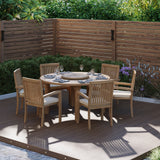 Maximus 150cm Round Teak Garden Dining Set with 6 Stacking Chairs - Compact Outdoor Dining Set Maximus 150cm Round Teak Garden Dining Set with 6 Stacking Chairs - Compact Outdoor Dining Set