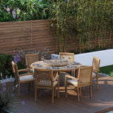 Maximus 150cm Round Teak Garden Dining Set with 6 Stacking Chairs - Compact Outdoor Dining Set Maximus 150cm Round Teak Garden Dining Set with 6 Stacking Chairs - Compact Outdoor Dining Set