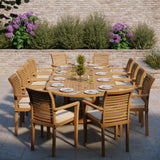 Giant Teak Oval Set 2-3m Extending Table 4cm Top (12 Oxford Stacking Chairs) Free Cushions. Giant Teak Oval Set 2-3m Extending Table 4cm Top (12 Oxford Stacking Chairs) Free Cushions.