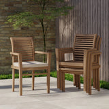 2 x Teak Garden Oxford Stacking Chairs (Cushions Included) 2 x Teak Garden Oxford Stacking Chairs (Cushions Included)