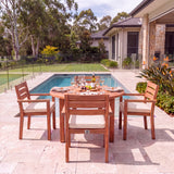 Teak Set 120cm Maximus Round Fixed Table, 4cm Top (4 x Marlow Stacking Chairs) Cushions Included: Beautiful Outdoor Teak Seat – Australian outdoor lifestyle setting