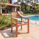 2 x Marlow Stacking Chairs with Cushions- Contemporary Teak Garden Furniture Set – Australian outdoor lifestyle setting