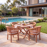 Teak Set 120cm Round Folding Spiral Table (4 San Francisco Chairs) - Elegant Teak Outdoor Dining Set – Australian outdoor lifestyle setting