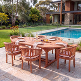 Teak Set Oval 180-240cm Extending Table 4cm Top (6 San Francisco Chairs) Cushions included - Contemporary Teak Garden Furniture Set – Australian outdoor lifestyle setting