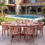 Teak Set Oval 180-240cm Extending Table 4cm Top (6 San Francisco Chairs) Cushions included - Contemporary Teak Garden Furniture Set – Australian outdoor lifestyle setting