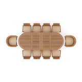 Teak 200-300cm Oval Extending Table 4cm Top (8 Oxford Stacking Chairs 2 San Francisco Chairs) Free Cushions.