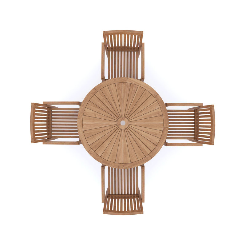Teak Set 120cm Sunshine Round Folding Table with 4 Henley Stacking Chairs